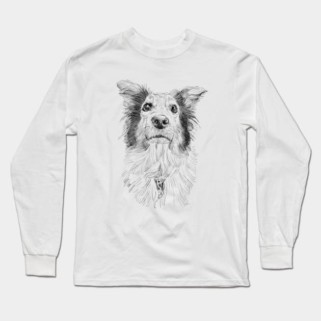 Australian Shepard pencil drawing Long Sleeve T-Shirt by russodesign